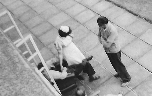 1965 London Hospital Annexe- Zachery Merton. Patients on terrace