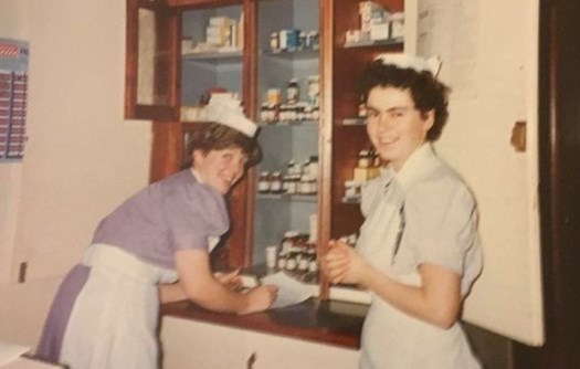 1980s A drug round , Staff nurse and student nurse, Petra Selman